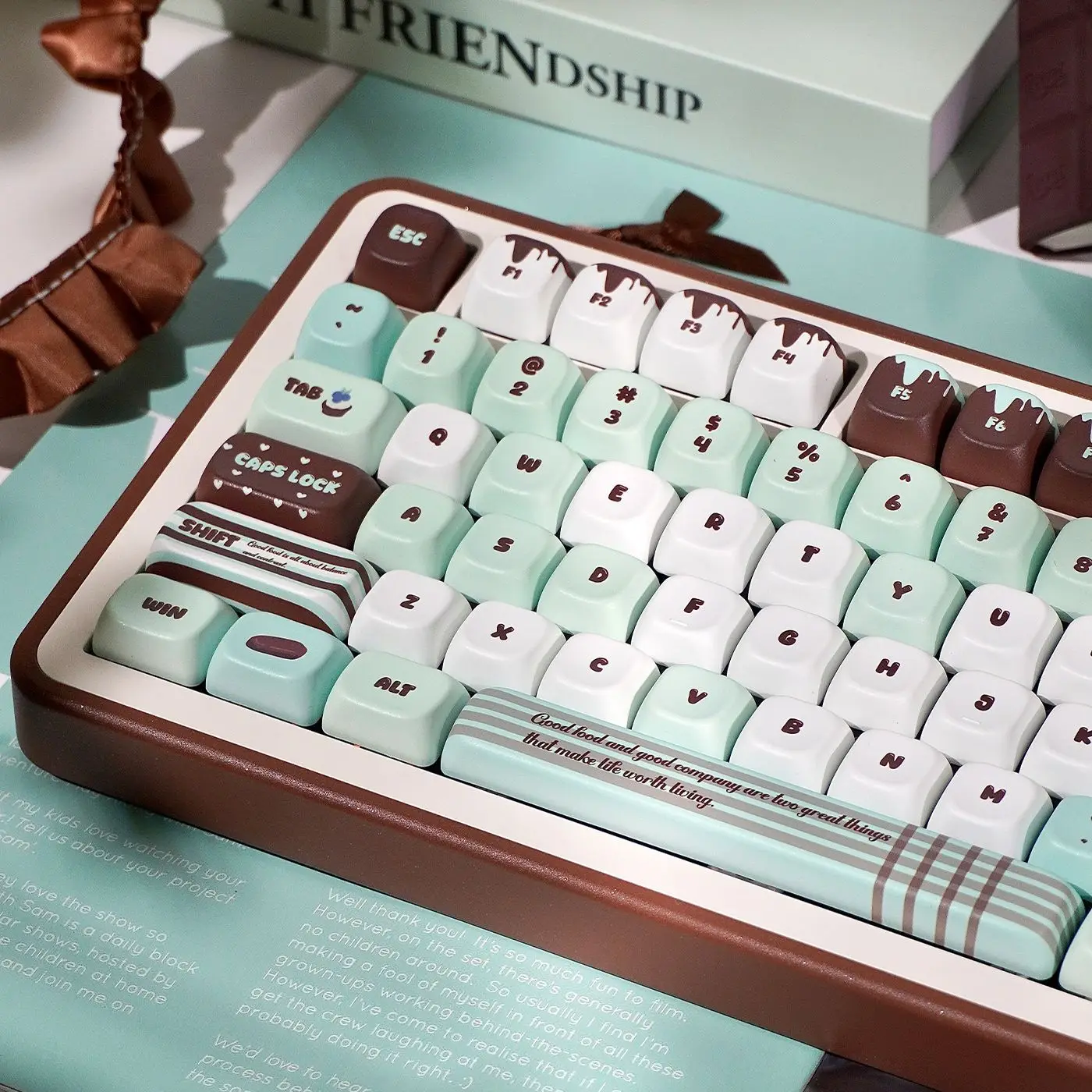 Mint Chocolate Dessert Keycaps SOA Profile  PBT  Green Brown Sweet Food Theme Cute Custom  Keycap Set for Mechanical Keyboard