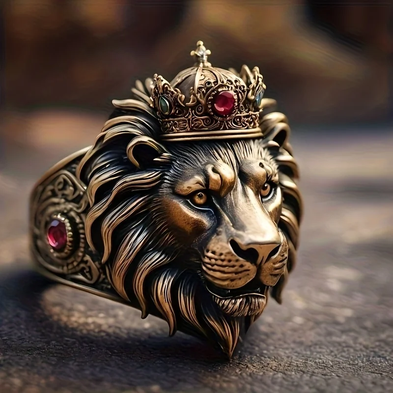 Vintage Luxury Lion King Crown Design Ring for Banquets Parties Jewelry Accessories Gifts Suitable for Both Men and Women