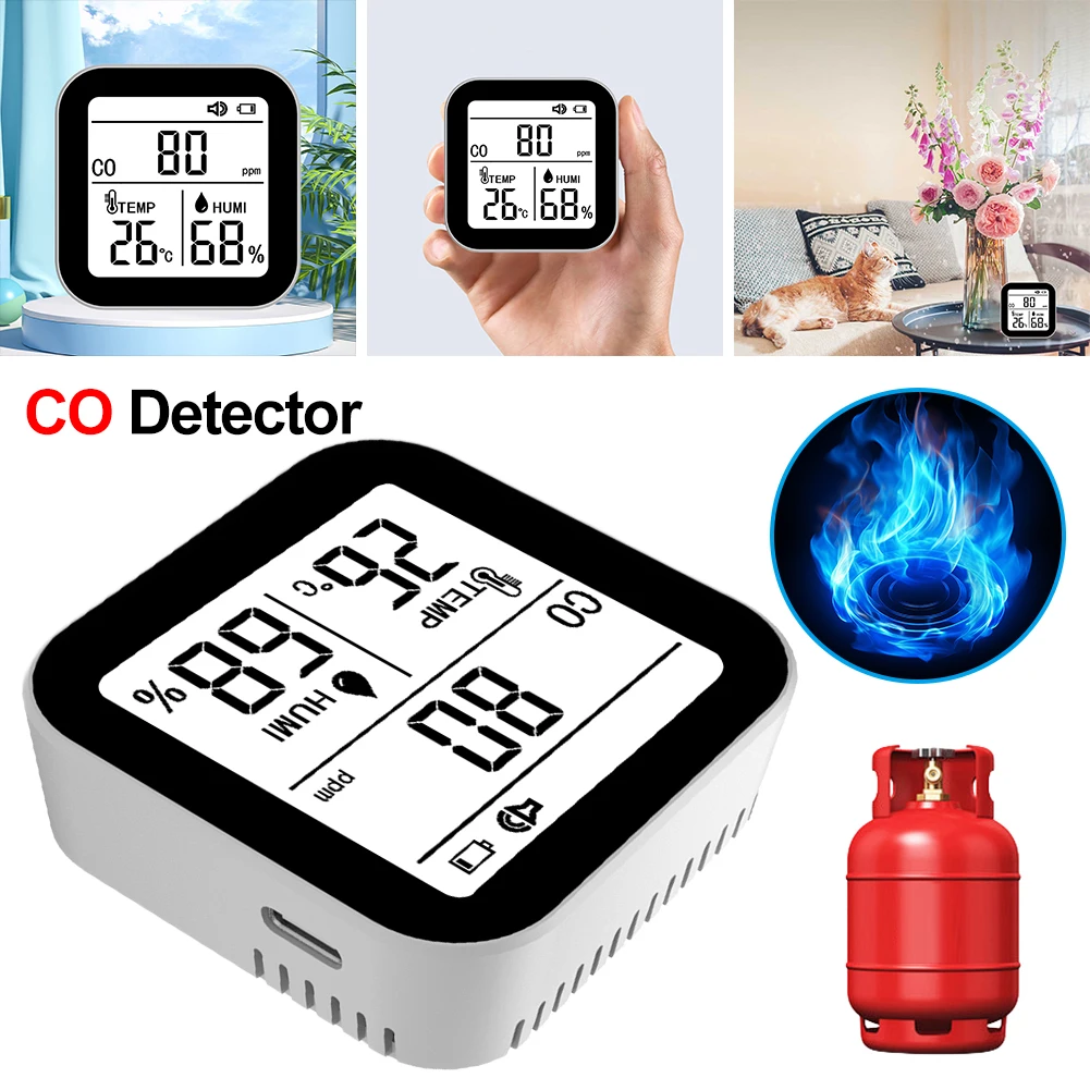 3-in-1 Portable Carbon Monoxide Detector Alarm Function CO Temp Humidity Detector CO Detector for Camping Travel Car RV Vehicle