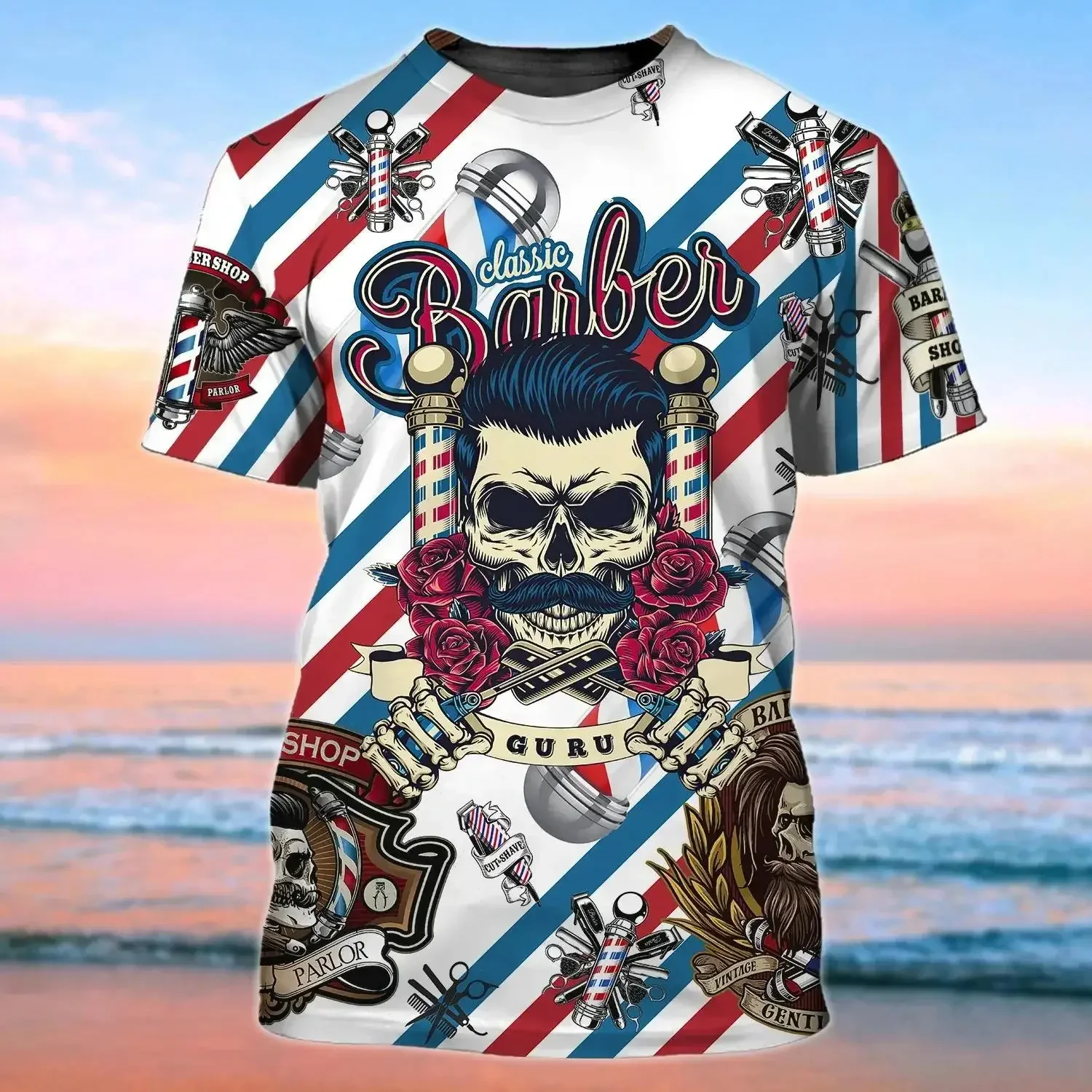 Summer New Men's T-shirt 3D Printed Pattern Barber Shop Comfortable and Casual Trend Round Neck Plus Size Top Casual Short Sleev