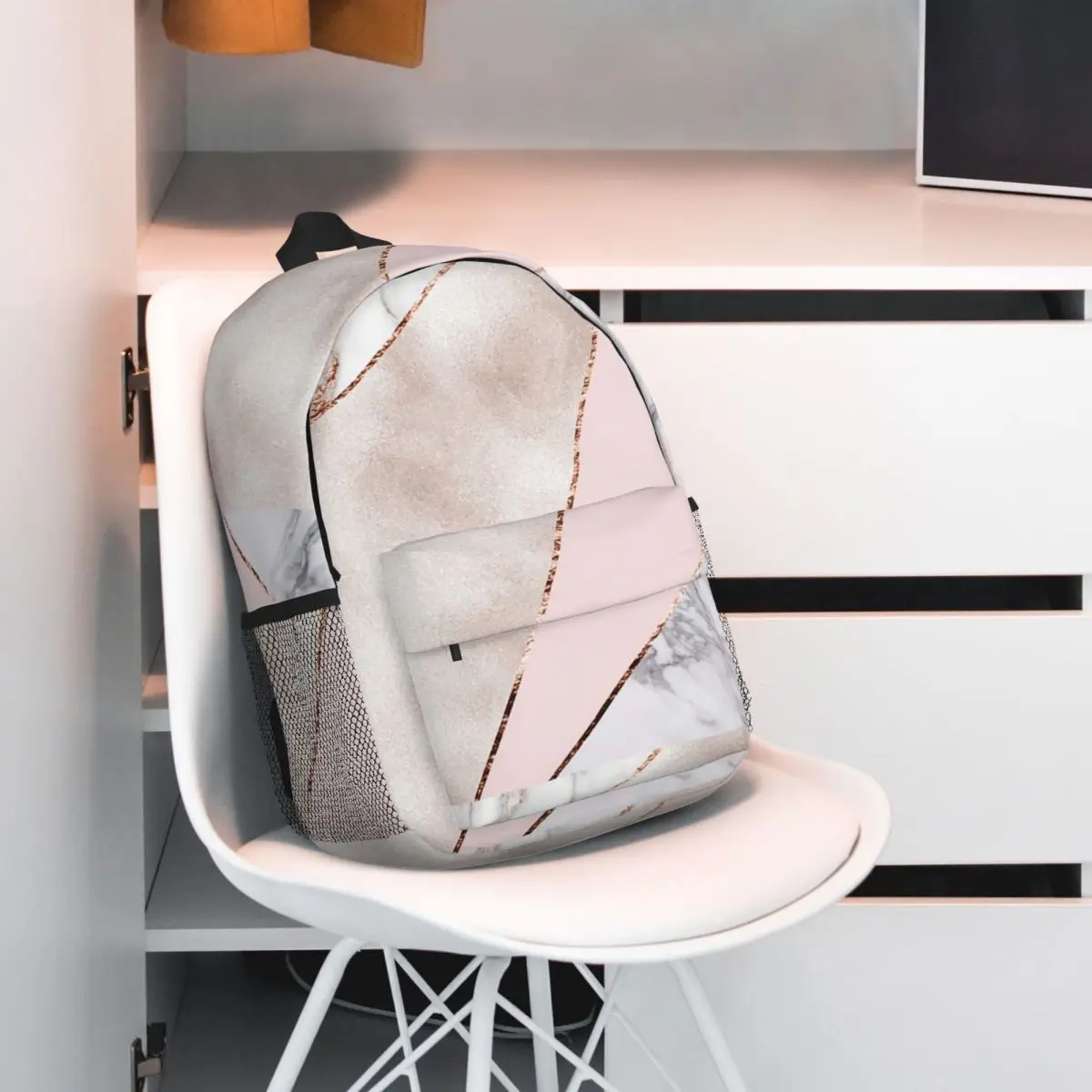 Spliced Mixed Rose Gold Marbl Backpack Hot Sale Daypack Large Capacity Boys Girls BookBag Shoulder Bags for Men Women School Bag