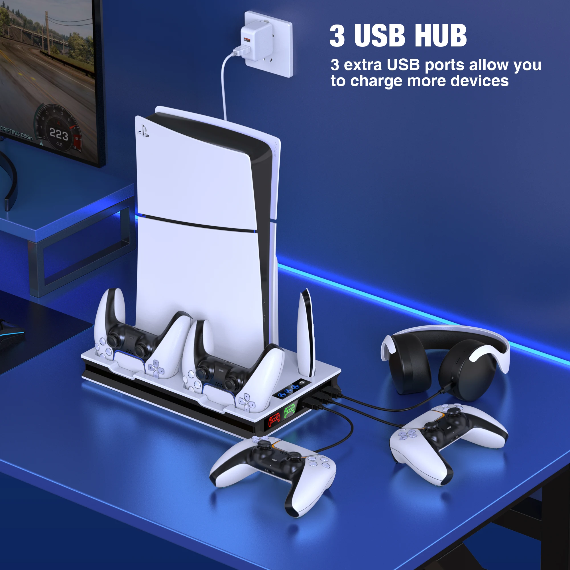 BEBONCOOL S5000 Vertical Stand For Ps5 New Slim Version  PS5 Cooling Station with Two Dual Fast Charging USB for ps5 accessories