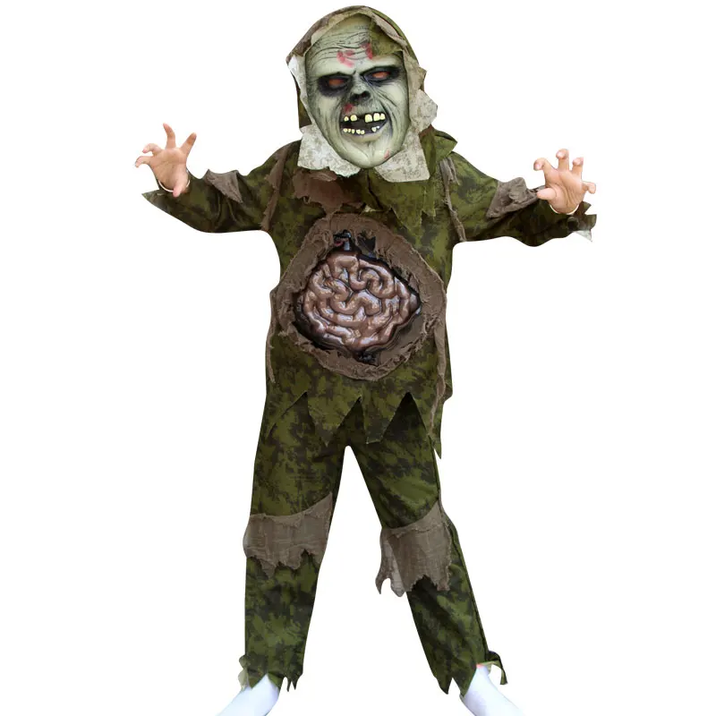 Swamp Zombie Kids Cosplay kostium na Halloween straszna maska straszny Horror ubrania imprezowe dla dzieci element ubioru stroje