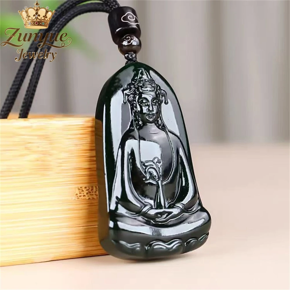 

Natural Black And Green Jadeite Pure Bottle Guanyin Buddha Statue Jade Pendant Luxury Quality Jewelry Fashion Jewelry Charms