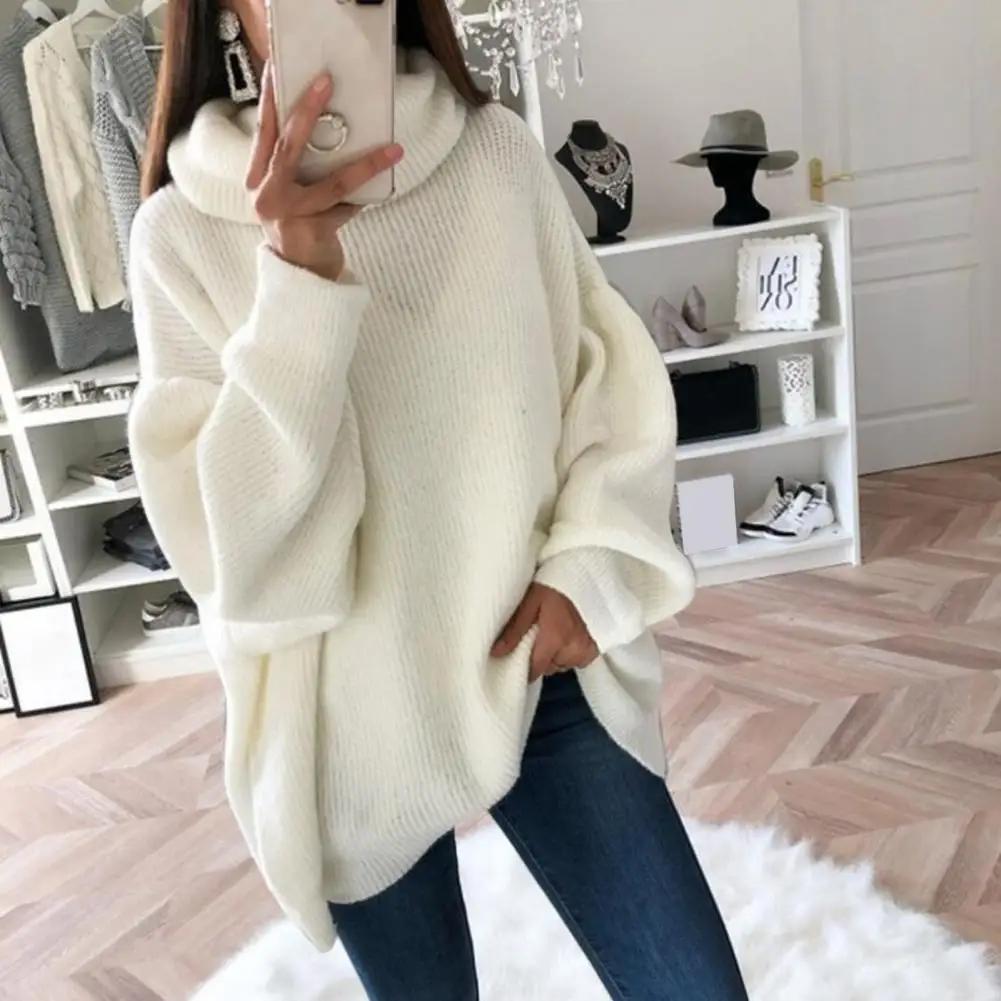 2022 Women Sweater Oversized Turtleneck Pile Collar Autumn Winter Long Sweater Loose Pullover Stretchy Knitwear suéteres свитер