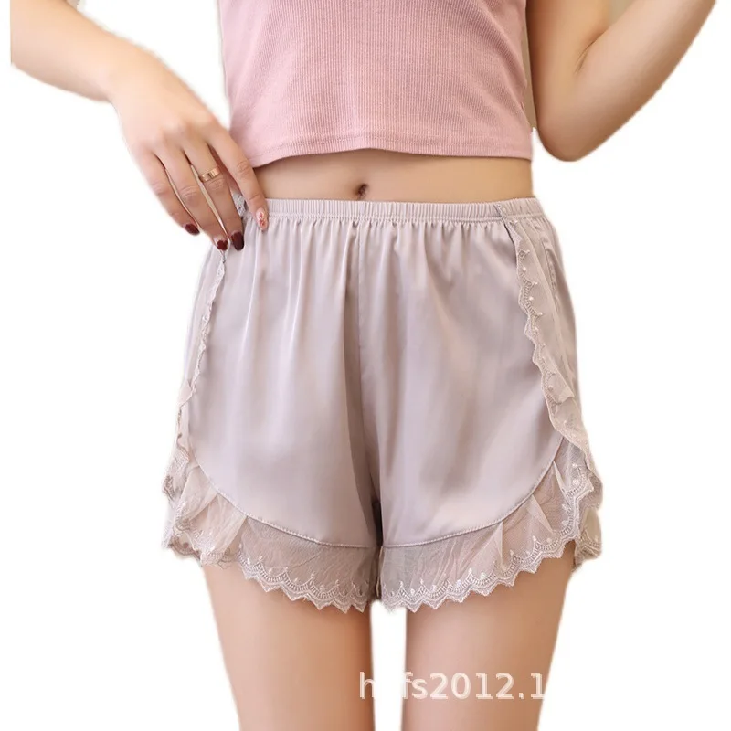 Women's Korean Style Ice Silk Lace Loose Fit Plus Size Anti-Glare Sleepwear Safety Pants for Inside & Outdoor Use