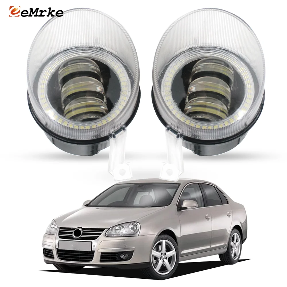 Pair Led Fog Lights Angel Eye DRL Lens Daytime Running Light Headlight for Volkswagen Jetta A5 Sedan Golf 5 Variant Jetta Wagon