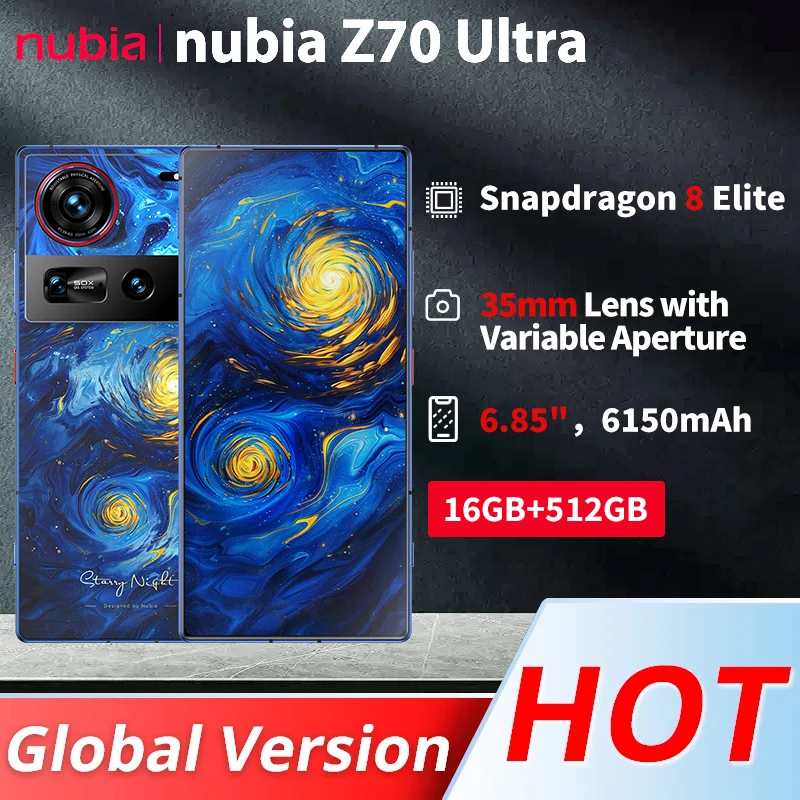 Global Version Nubia Z70 Ultra 64MP Rear Camera Snapdragon 8 Elite 6.85'' AMOLED 1.5K HD Display 6150mAh 80W Fast Charging IP69