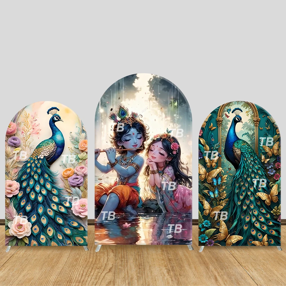 

Exotic Peacock & Floral Arch Backdrop Cover Dreamy Theme Party Decor Photo Booth Background Luxury Event Supplies