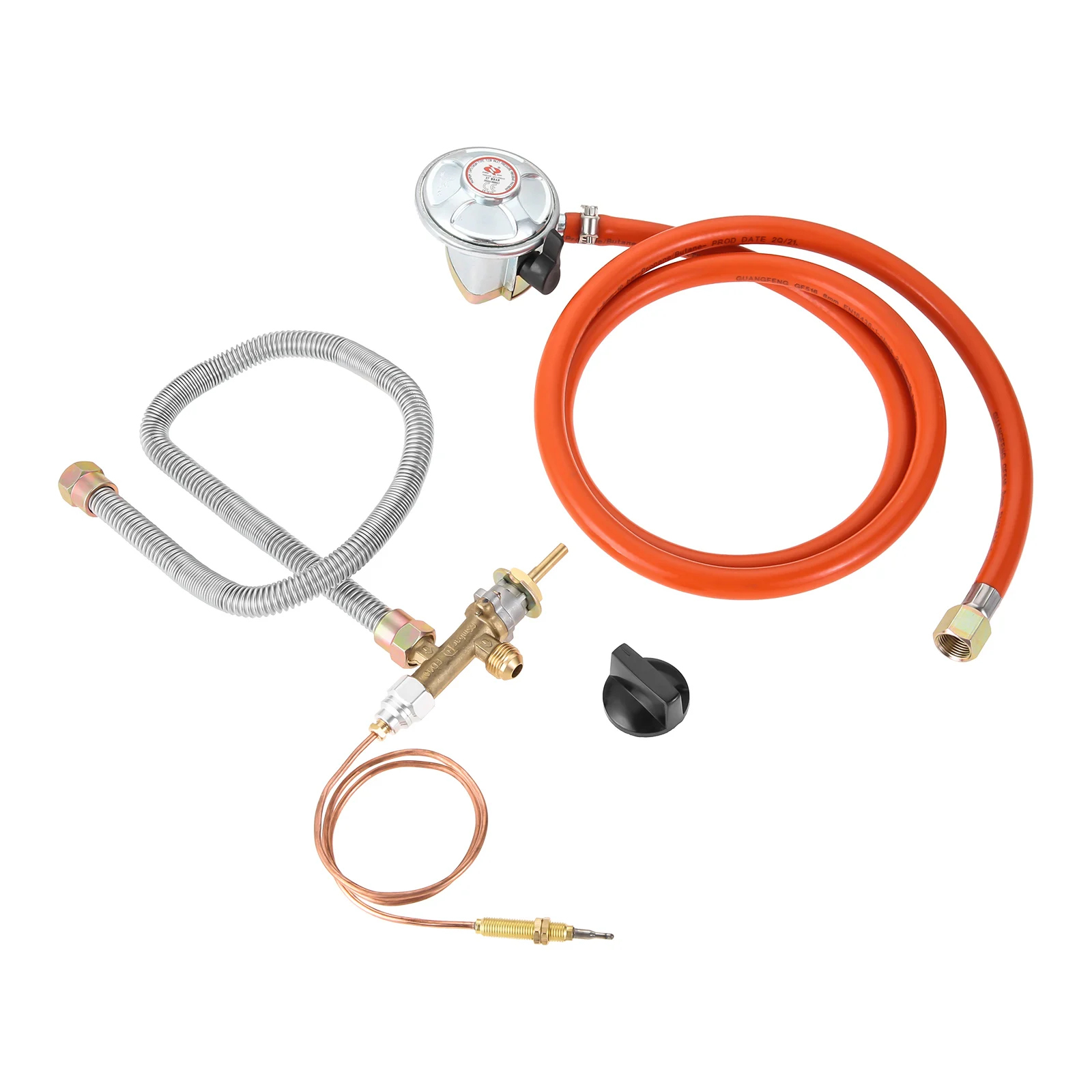 Gas Grill Burner BBQ Patio Gas Fire Pit Assembly Regulator Kit 1.5M Hose 0.6M Quiet Bellows Safety Control Valve Thermocouple