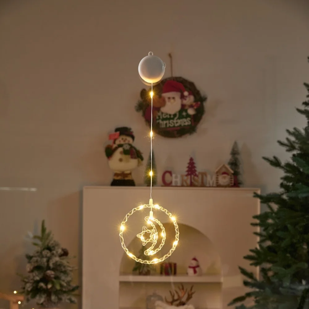 2 قطعة مصباح كوب شفط على شكل نجمة قمر دائرية شفافة، مدعوم ببطاريات 3AA (باستثناء)، يستخدم لتزيين الحفلات والغرفة والرمضان