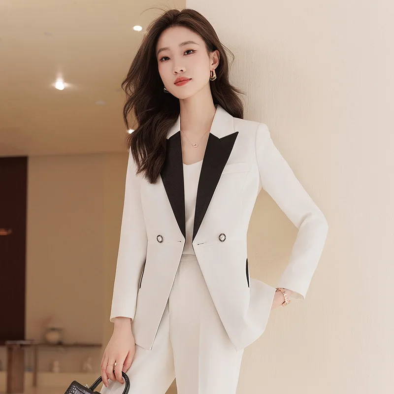 

White Suit Jacket Women's High-Grade Temperament Spring and Autumn Broadcast Host Large Size Professional Tailored Suit Suit Ove