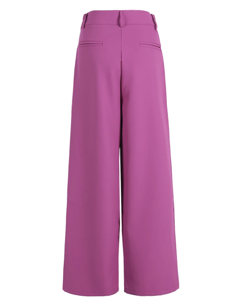 [EAM] High Elastic Waist Purple Red Pleated Pocket Long Wide Leg Pants New Trousers Women Fashion Spring Autumn 2024 CPG1160