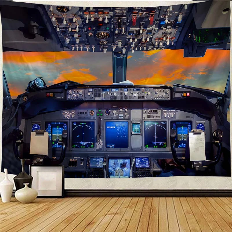 Education Wall Art Decorative Tapestry Aircraft Cockpit Control Room Tapestry Wall Hanging Bedroom Living Room Background Cloth