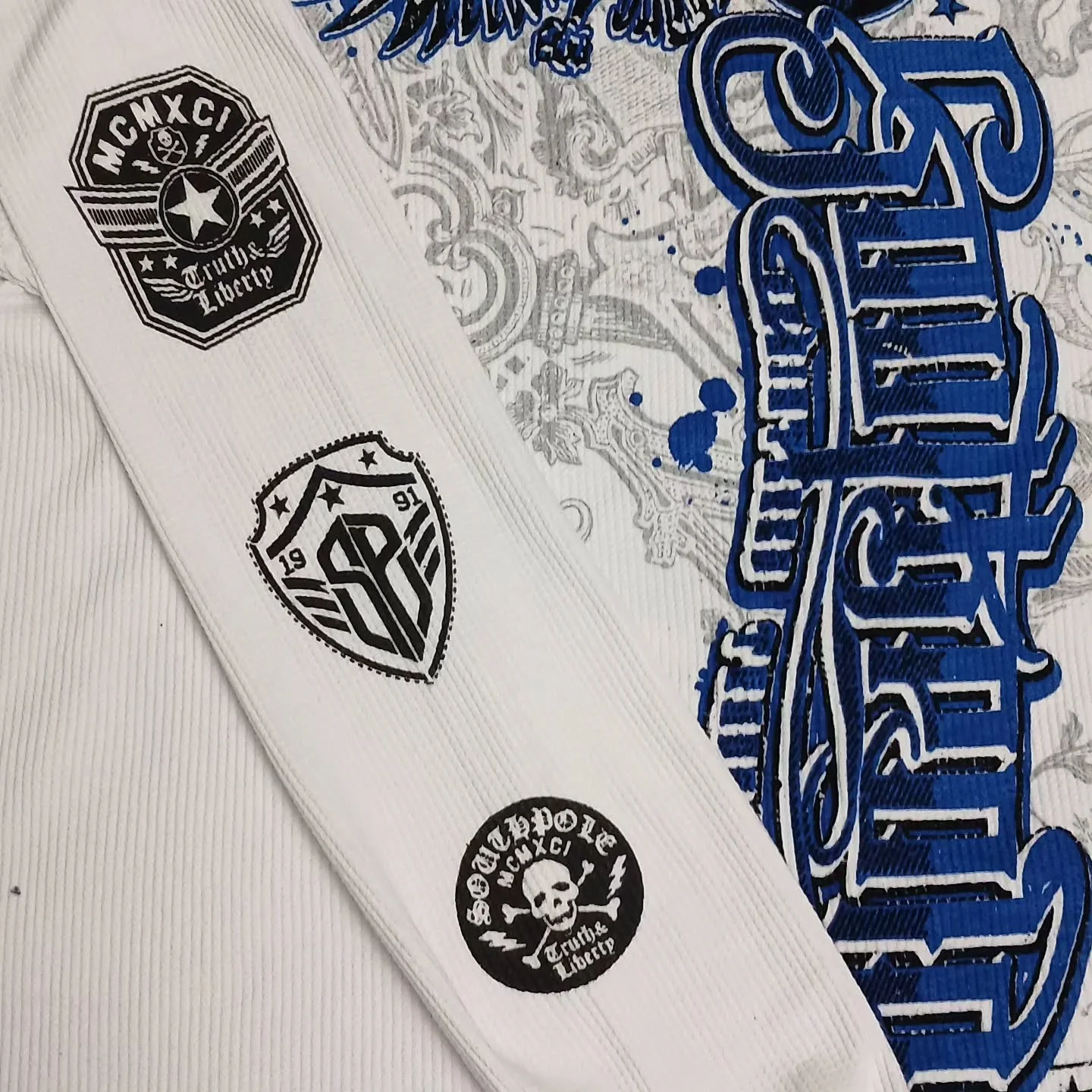 Y2K Blue Wing Southpole Long Sleeve T Shirt Mens L White Grunge Gothic Sell Well Vintage Tops