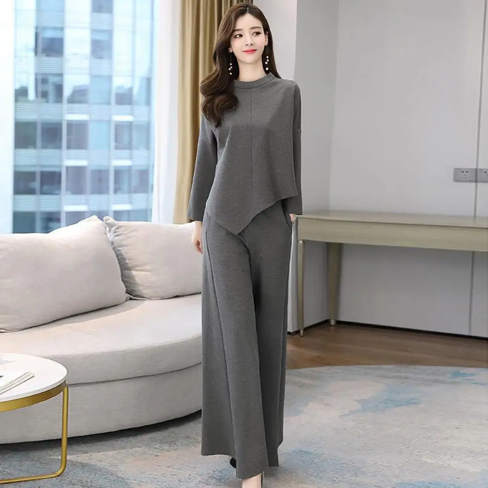 Autumn Age-reducing Slimming Suit New Everything Belly Covering T-shirt Foreign Style Wide Leg Pants Women's Two-piece Set