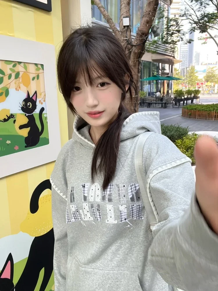 Chapéu de malha americano high street ey com capuz feminino outono inverno thiened solto casais preguiçoso outerwear suor