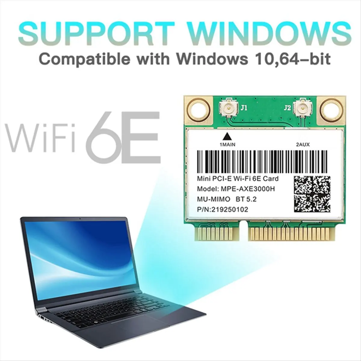 T35C Tri Band 5374Mbps WiFi 6E -AXE3000H AX210 Wireless Card BT 5.2 for PCIE Wi-Fi Adapter Win10 for Desktop/Laptop - view 5