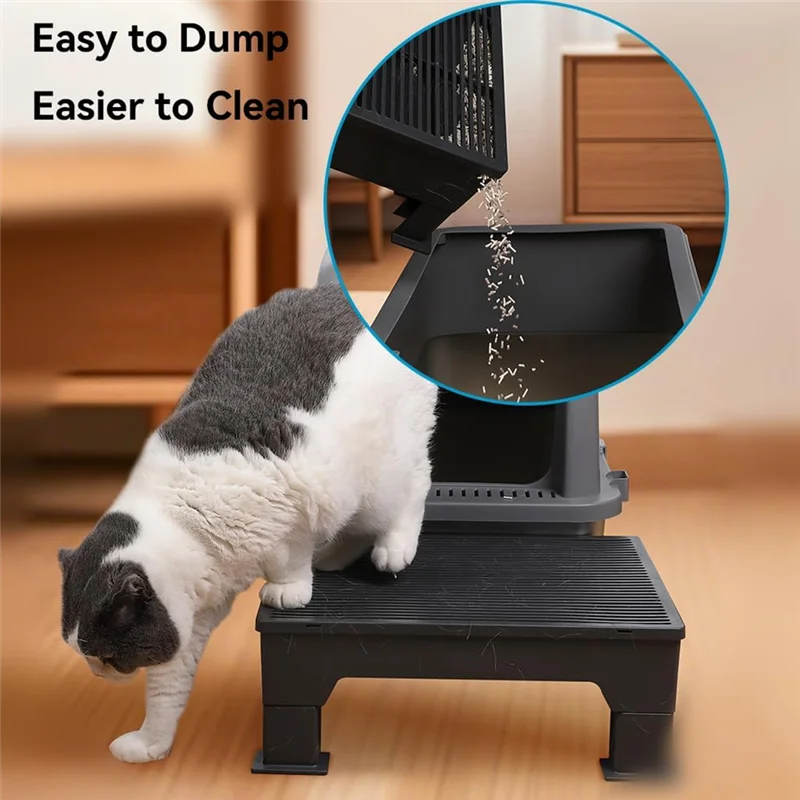 

B08B-Cat Ramp For Litter Box,Adjustable (3.5Inch & 6Inch) Elevated Litter Step, Easy To Clean,Double Layer Litter Trapper
