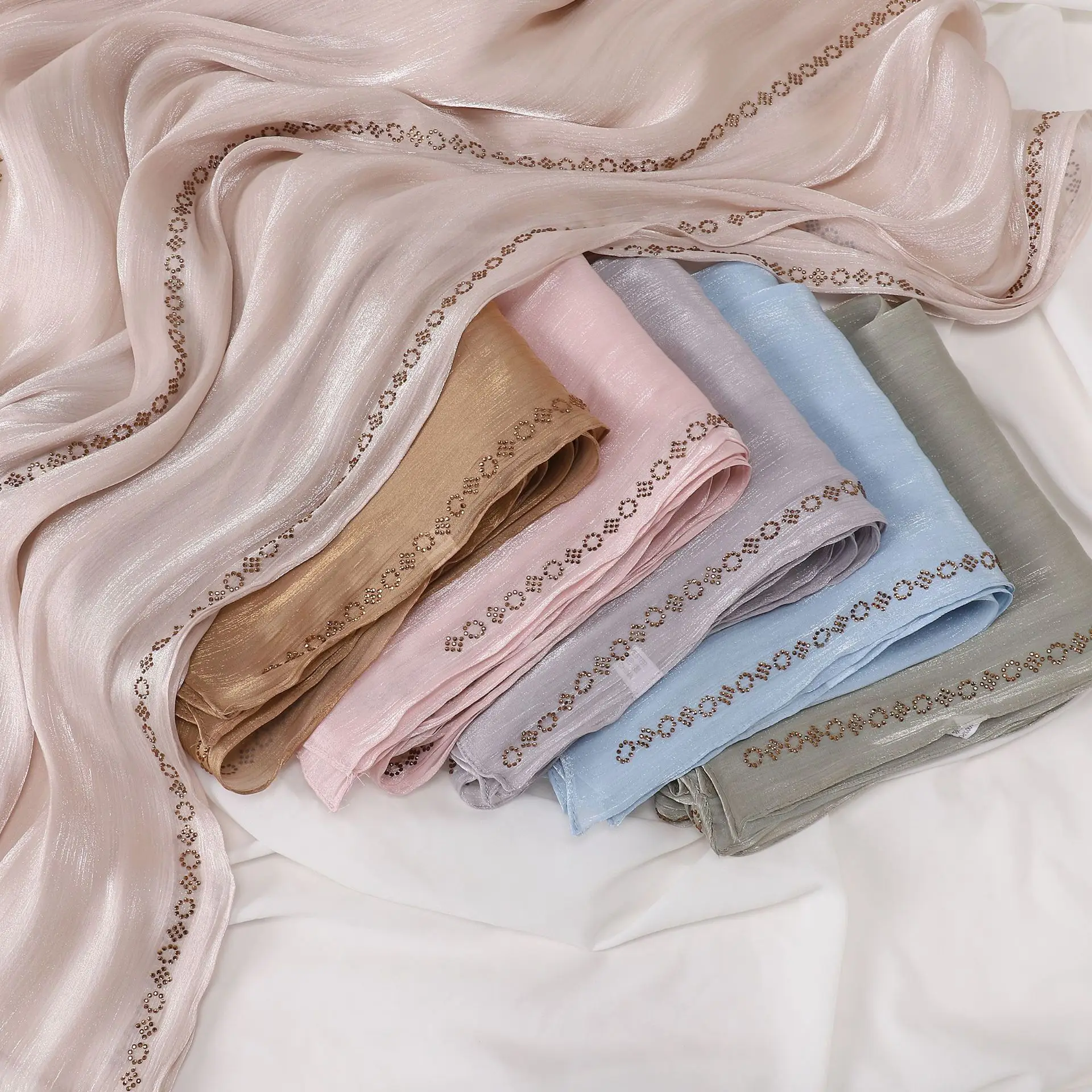 

New Shiny Crepe Headscarf Shawl Wrap Women Muslim Hijab Diamonds Scarves Turban Bandanas Headband Bufanda Foulard Turbante Mujer