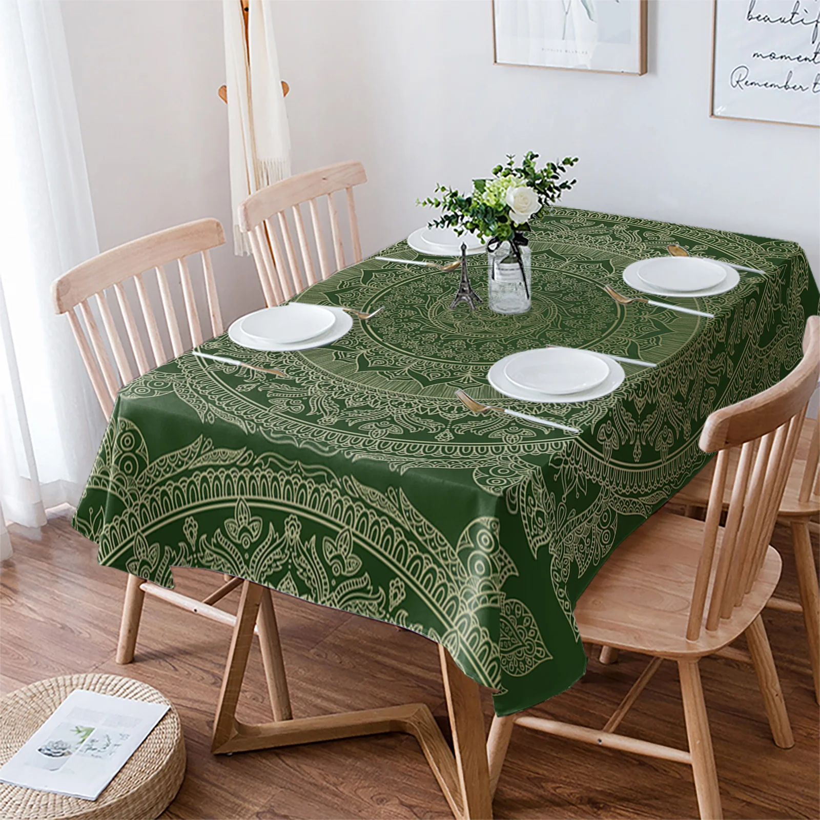 

Boho Vintage Mandala Flower Tablecloth Waterproof Dining Table Rectangular Round Tablecloth Home Textile Kitchen Decoration