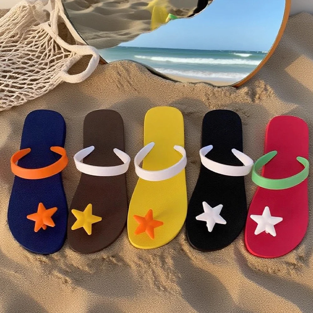 New Women Cool Slippers Summer Comfort Beach Students Enjoy Beach Leisure Vacation Style Heart-Shaped Star Girl Flip Flops Shoe