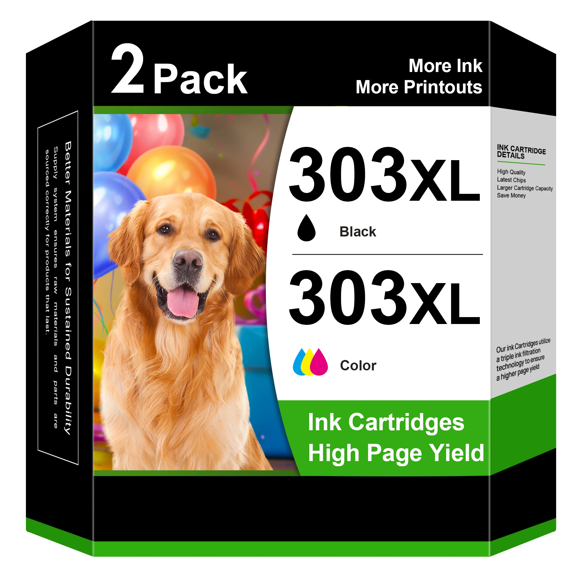 LOFBLAT 303XL Cartouche d'encre Remanufacturées pour HP 303 XL pour HP ENVY Photo 6255 6258 7132 7155 7800 7820 6552 7120 6220 6222 6230 6232 7130 7822 7855 7858 7864 (Noir  Tri-Colore, 2-Pack)