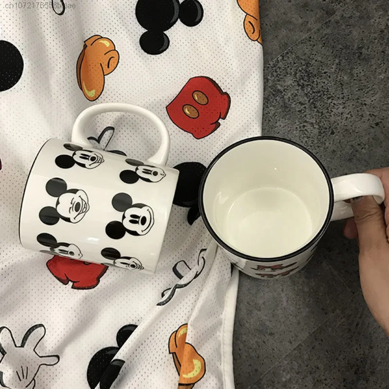 Disney Mickey Minnie Cartoon Anime Couple Water Mug Household Coffee Milk Cup 350ml Breakfast Ceramic Cup Girl Friend Cute Gift