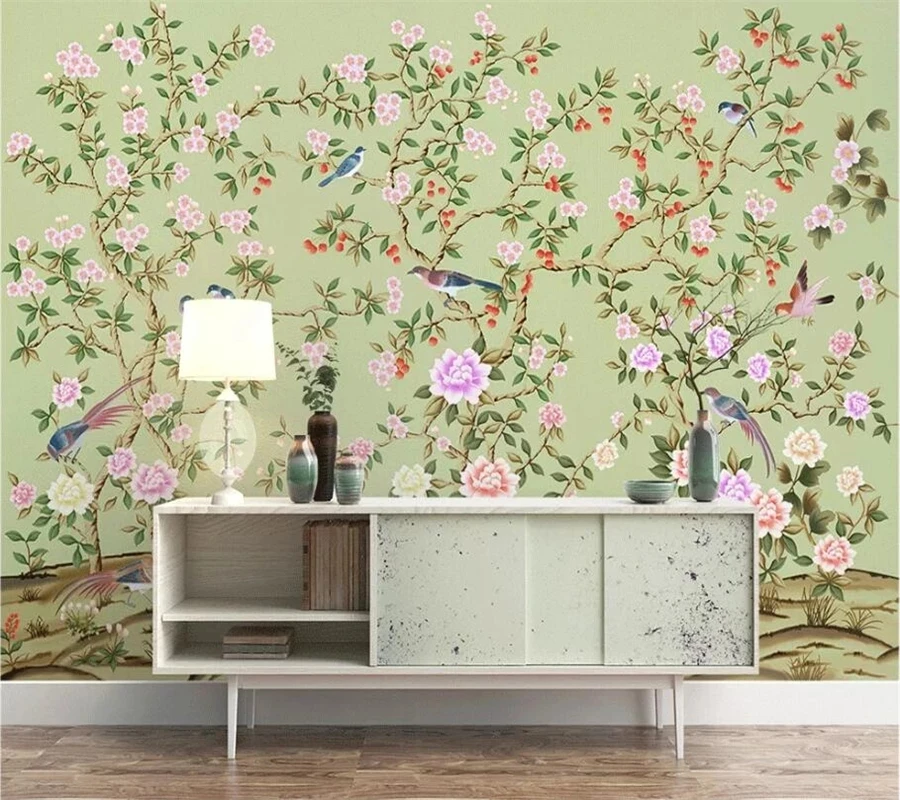 Customized wallpaper 3D mural hand-painted vintage flower bird tree Living room sofa TV background wall bedroom restaurant photo