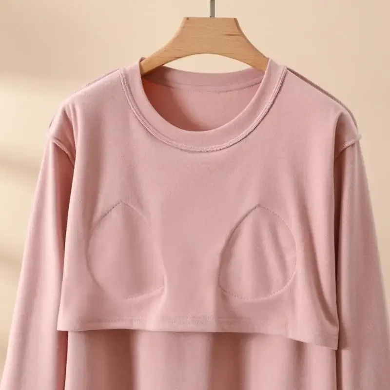 겨울 임신 잠옷 임신 한 여성을위한 선반 브래지어 열 벨벳 부드러운 탄성 출산 잠옷 내장 15UB