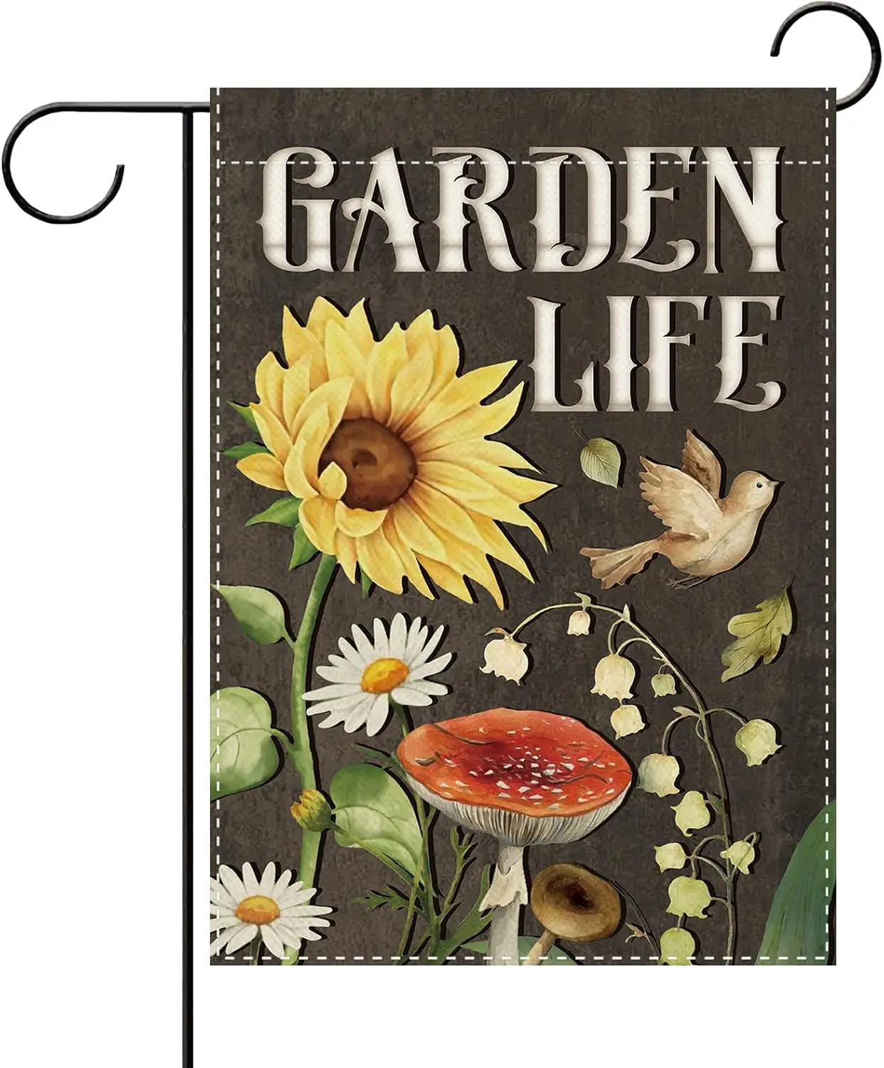 Vintage Garden Life Decorative Garden Flag, Retro Sunflower Daisy | Mushroom Bird Gardening Small Yard Outside Decorations,  uui