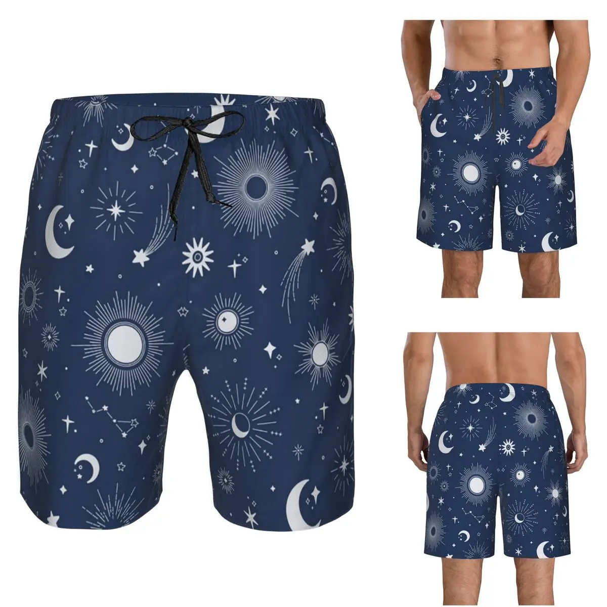 Sweet Celestial Suns, Moons And Stars Trunks Beach Board Shorts Casual Quick Dry Swim Summer Men Pants
