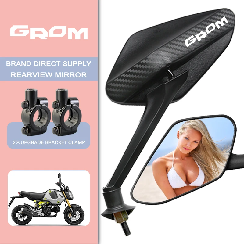 

2Pcs/Pair Universal Carbon Fiber Motorcycle Rear view Mirrors For Honda GROM Tank Pad GROM MSX 125 msx125 Grom 125 LOGO Rearview