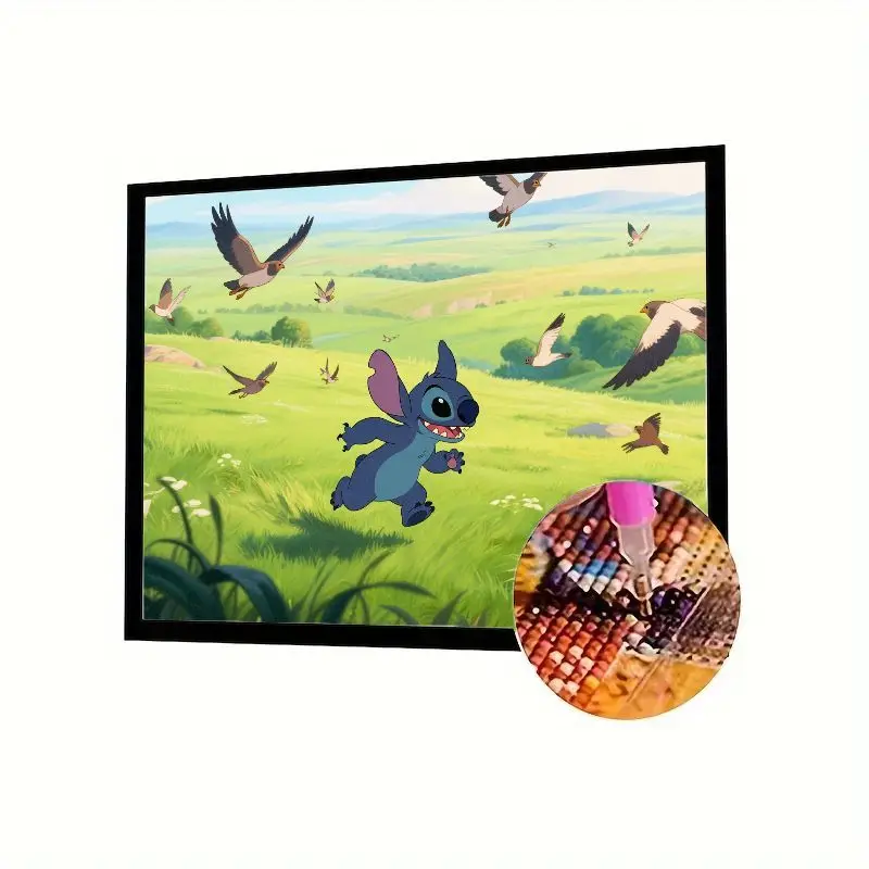 

1 шт. DIY 5D полный дрель набор для алмазной живописи, персонаж мультфильма Диснея Лило и Стич, радостно в зеленом поле с летающей B