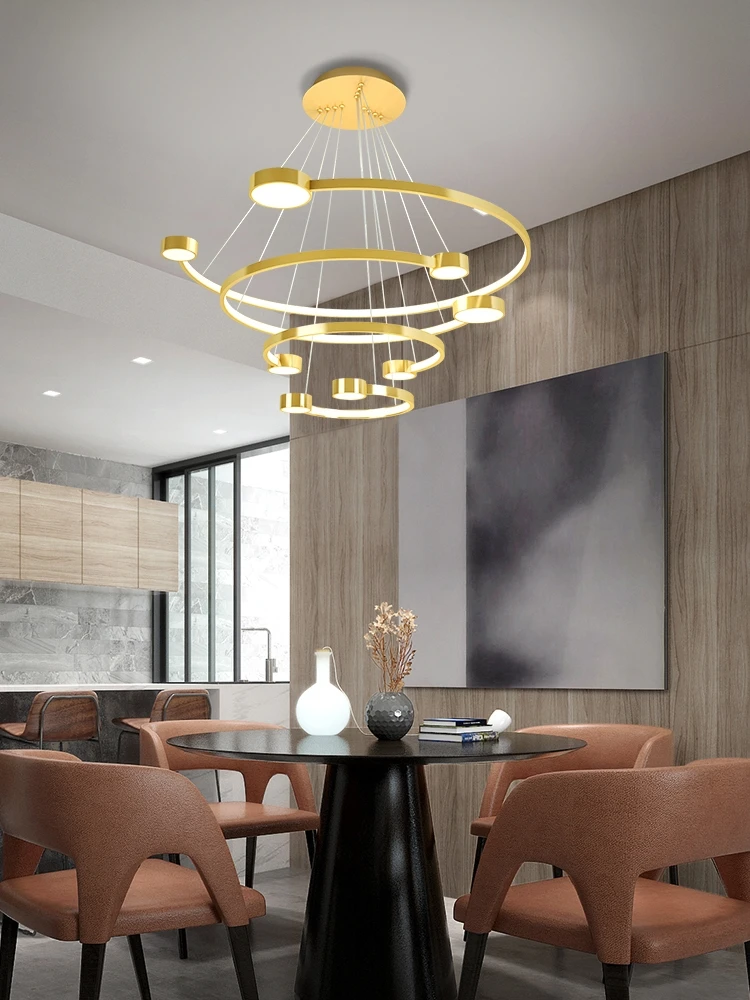 Light luxury living room chandelier Nordic artistic creativity duplex building hall dining room lamp ring led atmosphere