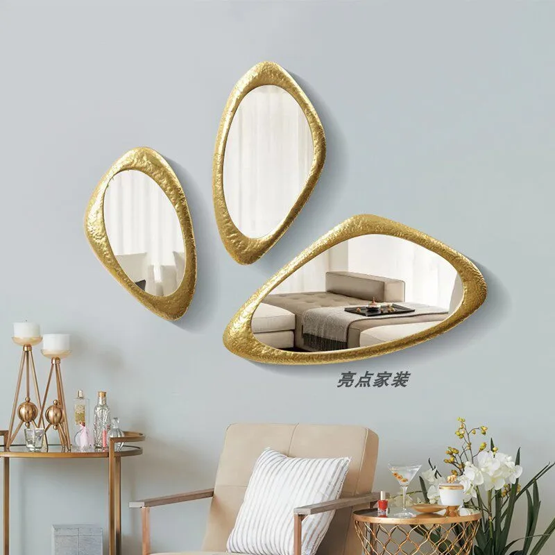 French combination art mirror irregular dining side special-shaped mirror wall hanging  room background wall decorative mirror