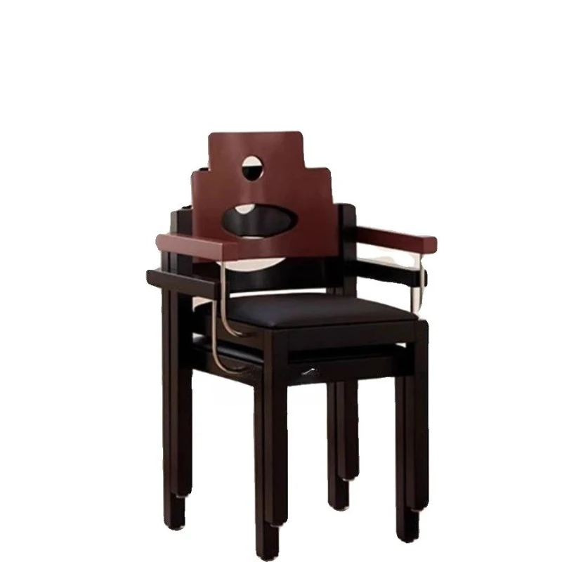 

French retro dining chair, household medieval solid wood back chair, small apartment Nordic study chair