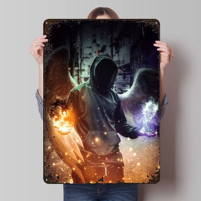 Demon Skull or Fire Power Poster Customized Vintage Metal Signs Wall Art Retro Tin Plaque for Room Decoration Home Decorations