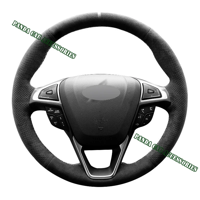 Genuine Leather Gray Thread Steering Wheel Cover For Alcantera Car Accessoires Specifically for Ford EDGE GALAXY S-MAX MONDEO