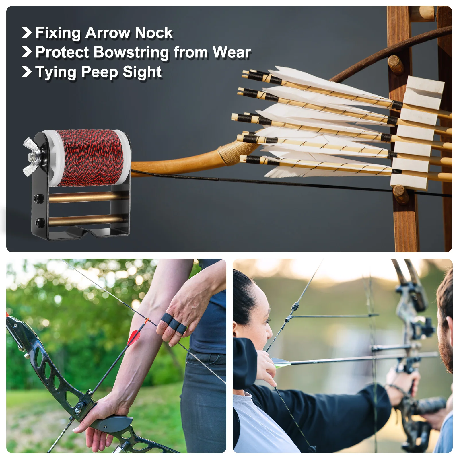 Archery Bow String Serving Thread Jig 131Yd/120M 0.02"/0.4mm Dia Bowstring Thread for Tying Peep Sight Nock Compound Recurve Bow view 6