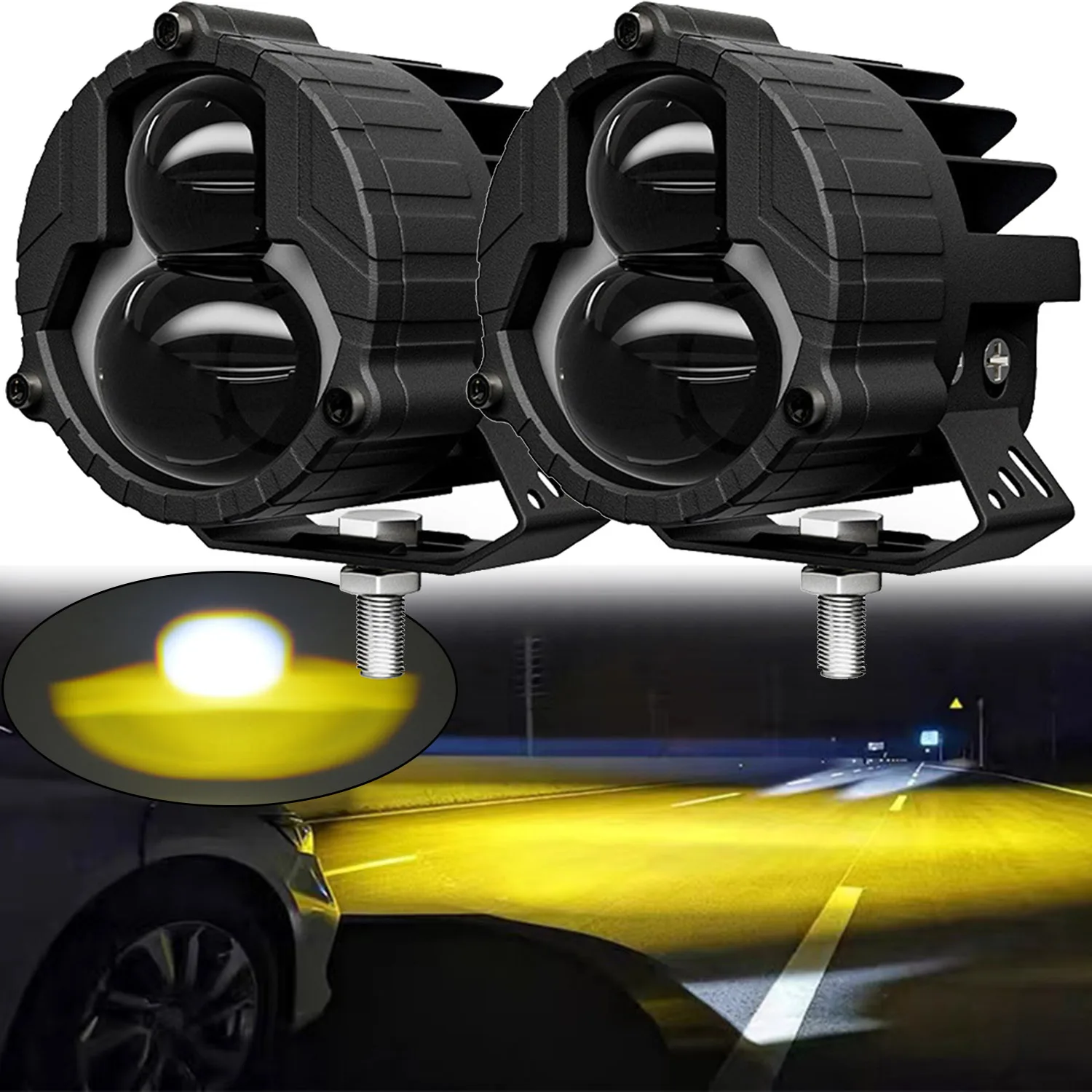 3-calowe światła LED Białe bursztynowe światła drogowe i mijania Combo Beam Work Fog Driving Lights Bar do samochodu Motocykl ATV SUV Off Road 4x4 Truck