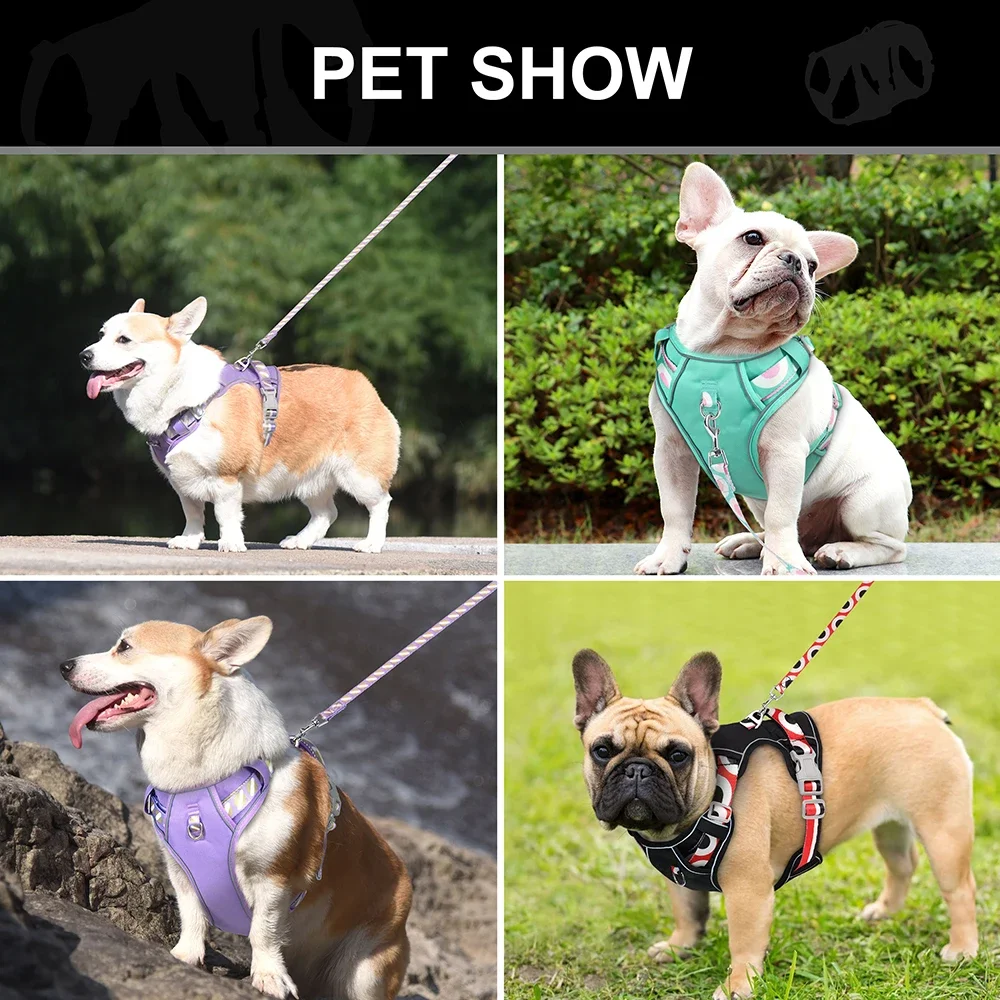 Reflective Dog Harness Leash Set No Pull Nylon Dogs Vest Harnesses With Control Handle Pet Lead for Medium Large Dogs Adjustable