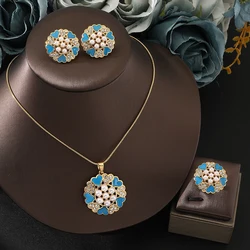 4Pcs/Set Trendy love circle pendant necklace earrings ring for Women Fashionable and versatile everyday gift giving Jewelry Gift
