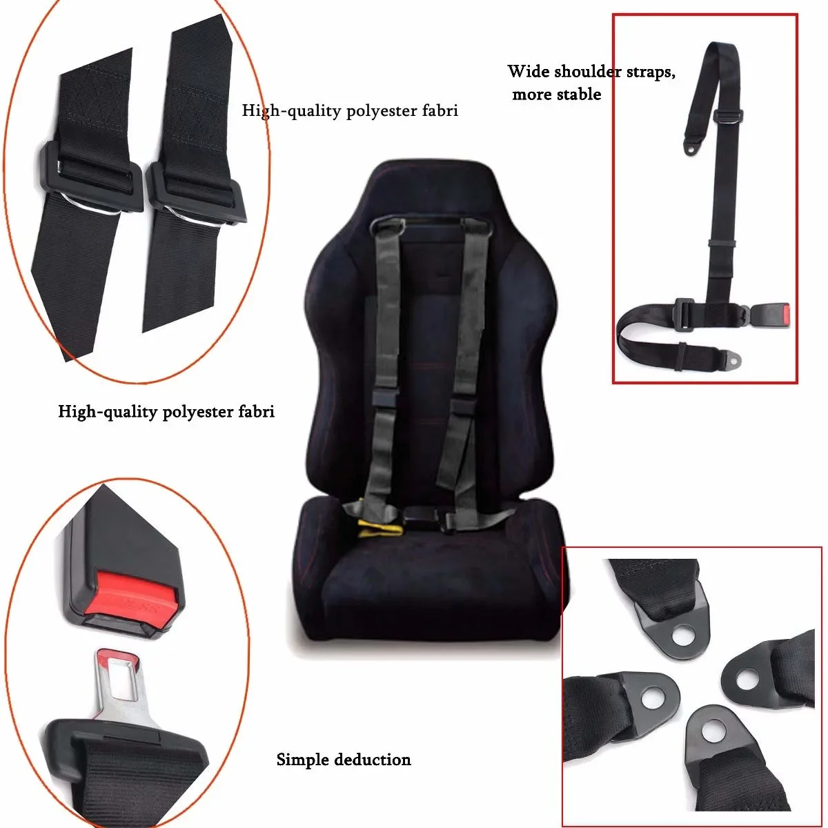 Car Safety Racing Harness Seat Belt Sports Camlock Shoulder Strap w/ Nylon Accessories 3 4 Point Fixing Mounting Quick Release