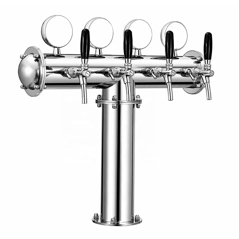 Stainless Steel Beer Tower with LED Light T Column Draft Dispenser for Craft Beer Refrigeration Machine Home Bar Equipment