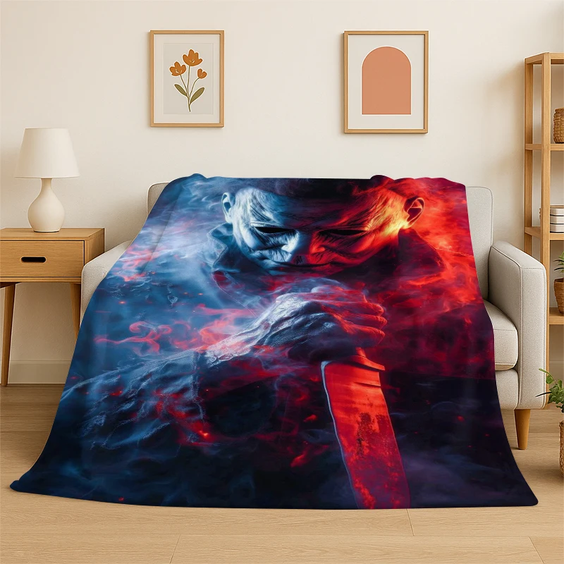 Horror Movie Character Chucky S-Scream Cartoon Flannel Blanket Soft Warm Throw Blanket for Bedroom Living Room Bed Travel Gift