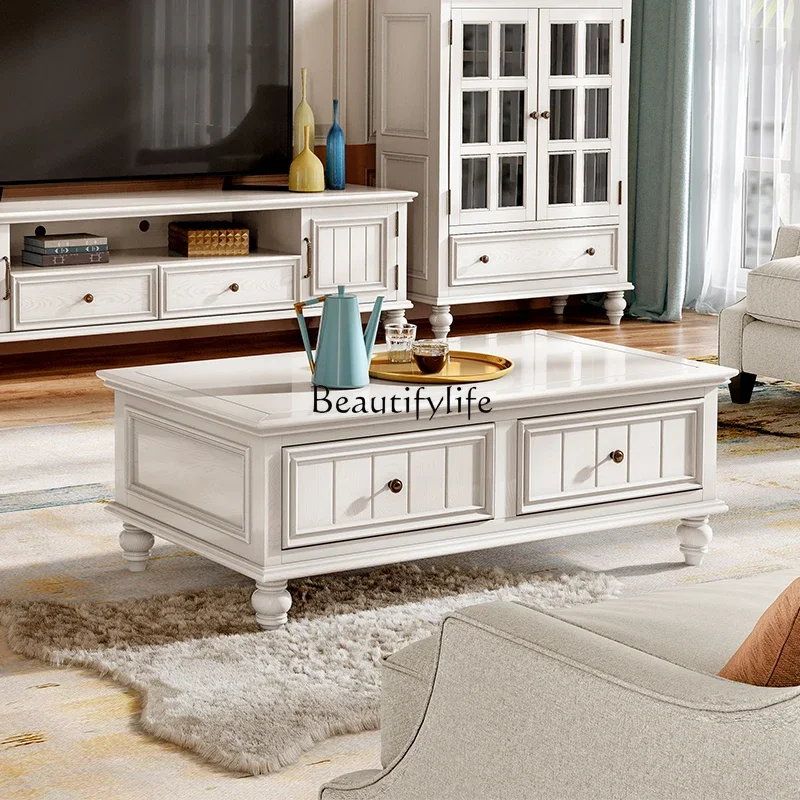 

ld14 American Style Solid Wood Coffee Table Living Room Storage scandinavian Minimalist Small Apartment