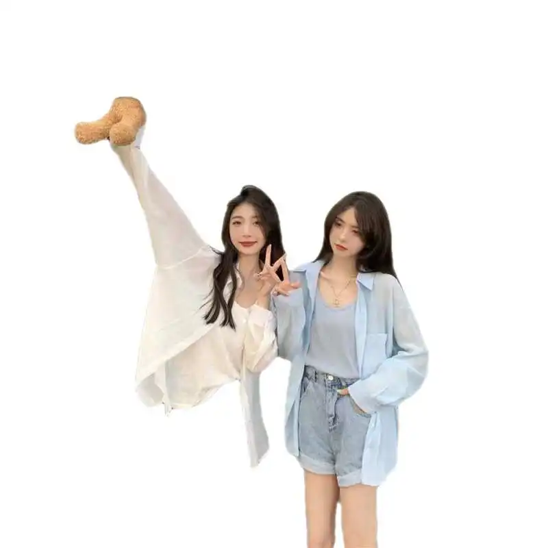 قميص صيفي نسائي من الحرير الثلجي للوقاية من الشمس، قميص رقيق من التنسل والقطن بأكمام طويلة وياقة بولو، كارديجان مفتوح بوظيفة ... #3