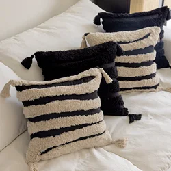 45X45 Boho Geometric Stripes Tufted Cushion Cover Beige Black Tassel Patchwork Throw Pillow Covers Cojines Decorativos Para Sofá