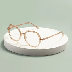 Hexagon Women Transparent Acetate Glasse Square Full Rim Spring Hinge Spectacles For Prescription Lenses Myopia Reading Lens